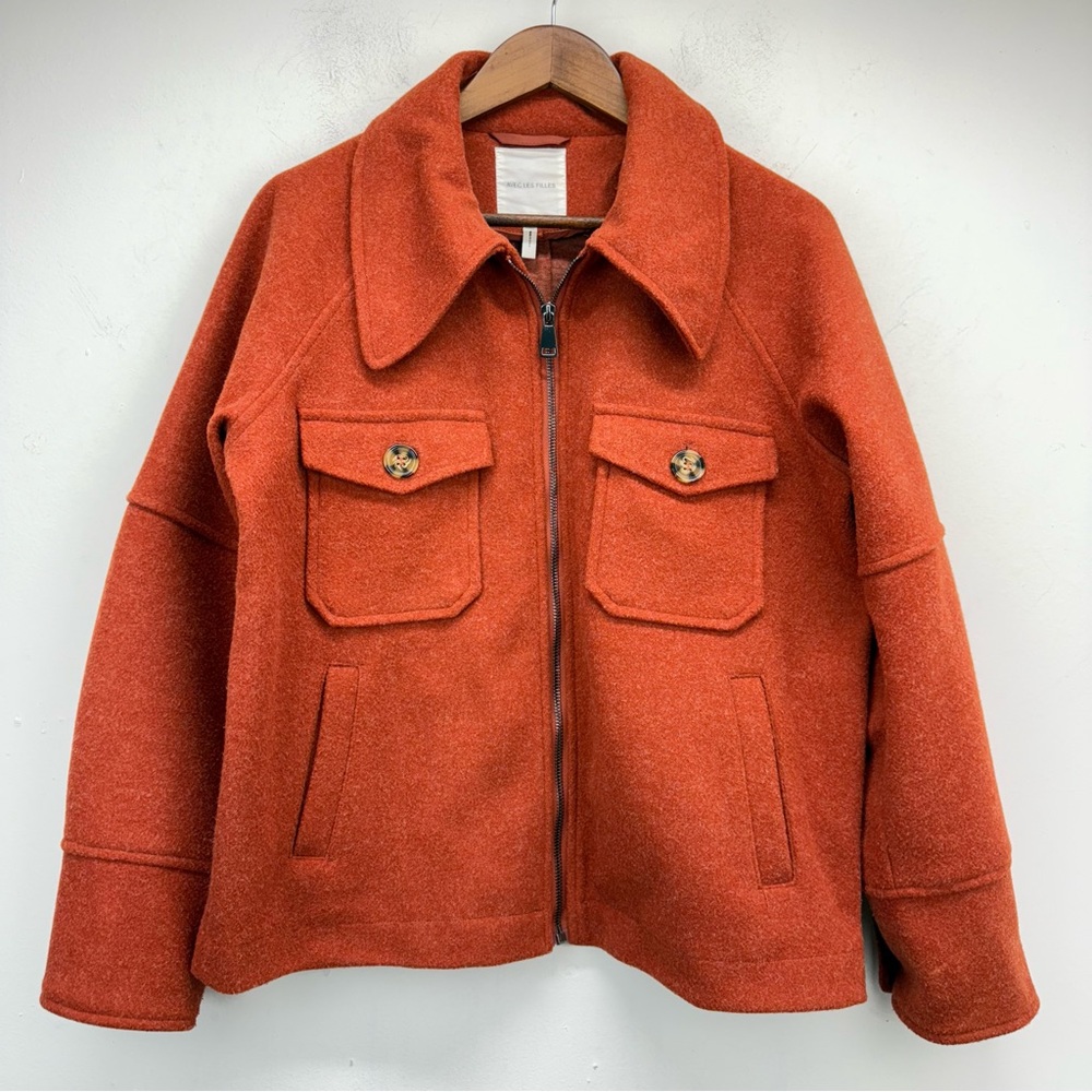 Avec Les Filles size Large Women’s Rust Felted Full Zip Shacket Shirt Jacket